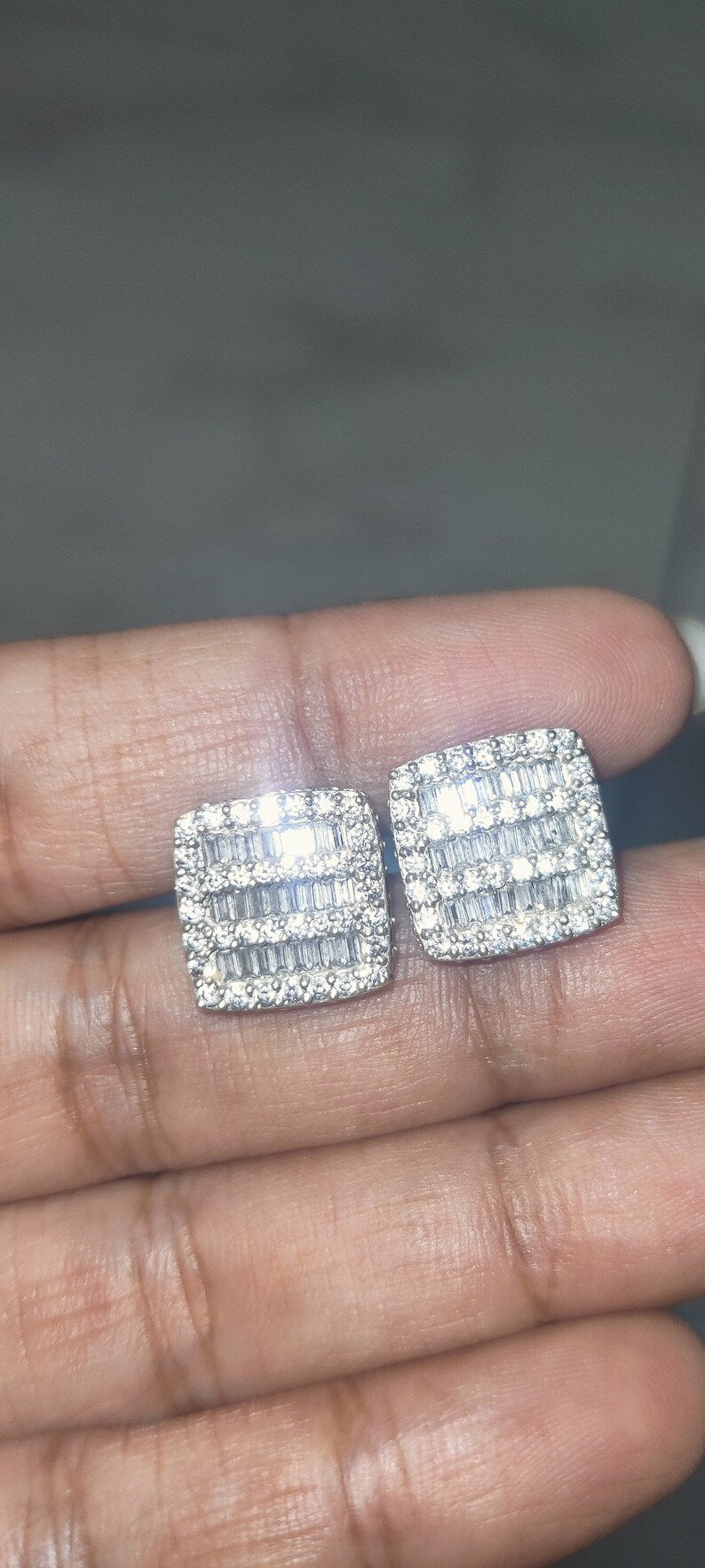 Stud Earrings — Small Square Moissanite, Yellow Gold Finish, 925 Sterling Silver