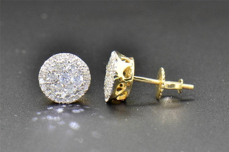 Stud Earrings — Round Moissanite Multi-Stone, Yellow Gold Finish, 925 Sterling Silver