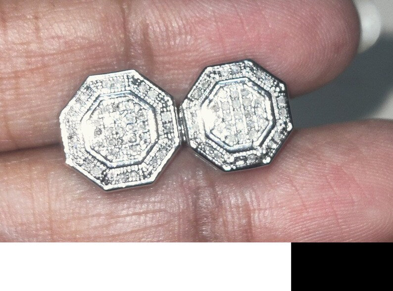 Stud Earrings — Round Cluster Moissanite, White Gold Finish, 925 Sterling Silver