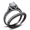 Bridal Ring Set — Round Moissanite Solitaire Black Gold