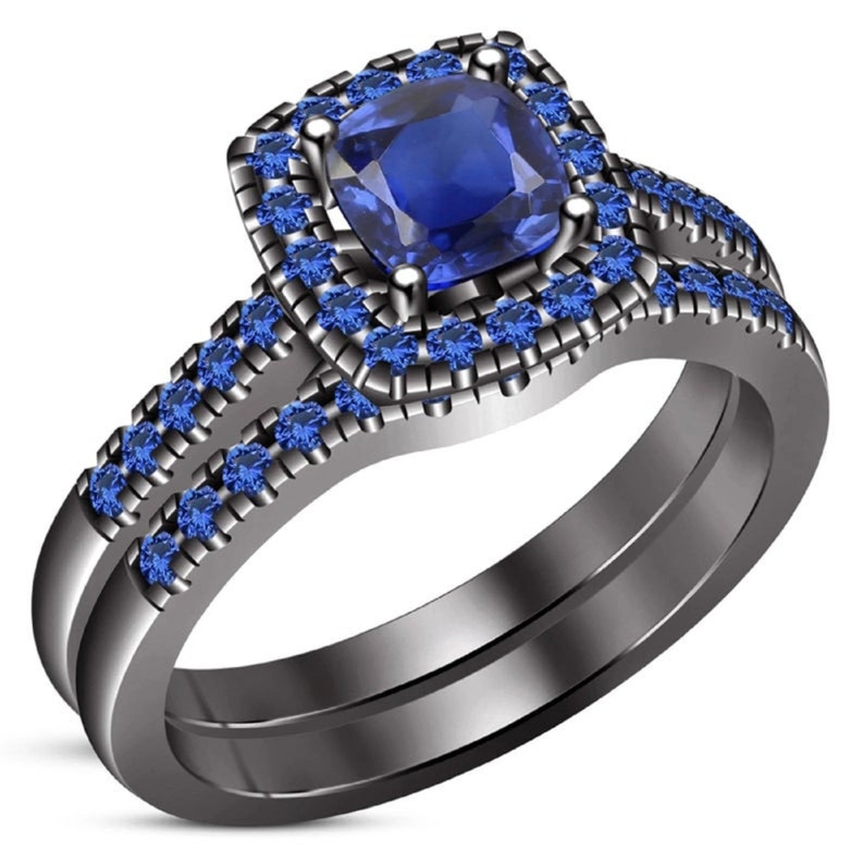Bridal Ring Set — Cushion Cut Halo