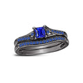 Bridal Ring Set — Blue Sapphire, Black Gold Finish, 925 Sterling Silver (2-Piece)