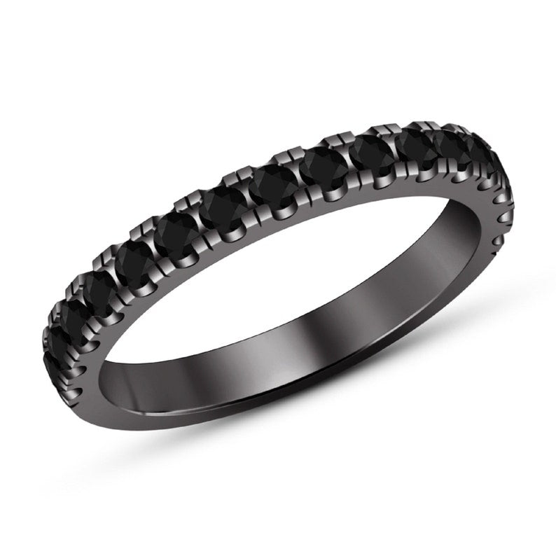 Bridal Ring Set — Round Cut Black Diamond, Yellow Gold Finish, 925 Sterling Silver (2-Piece)