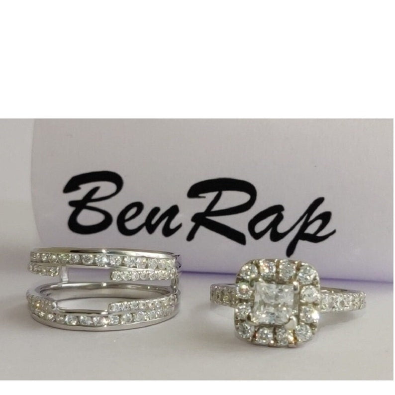 Bridal Ring Set — Princess Cut Moissanite, Yellow Gold Finish, 925 Sterling Silver (2-Piece)