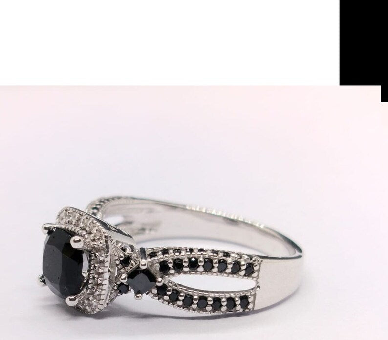 Bridal Ring Set — Black Cushion Cut