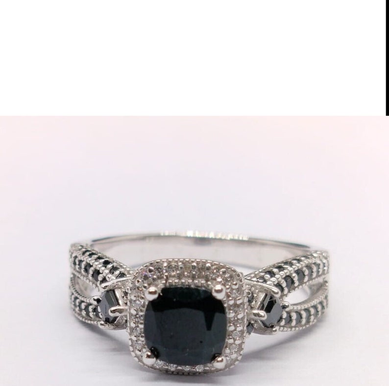Bridal Ring Set — Black Cushion Cut