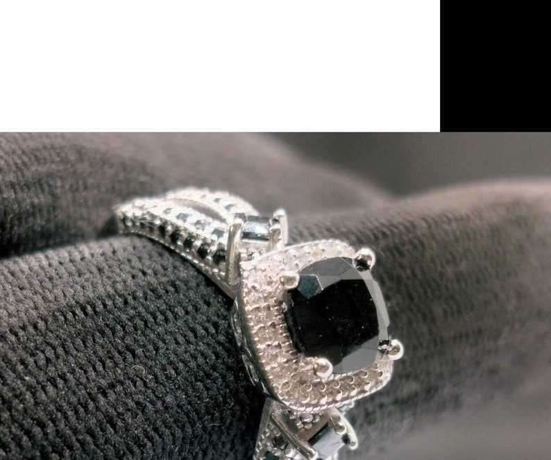 Bridal Ring Set — Black Cushion Cut