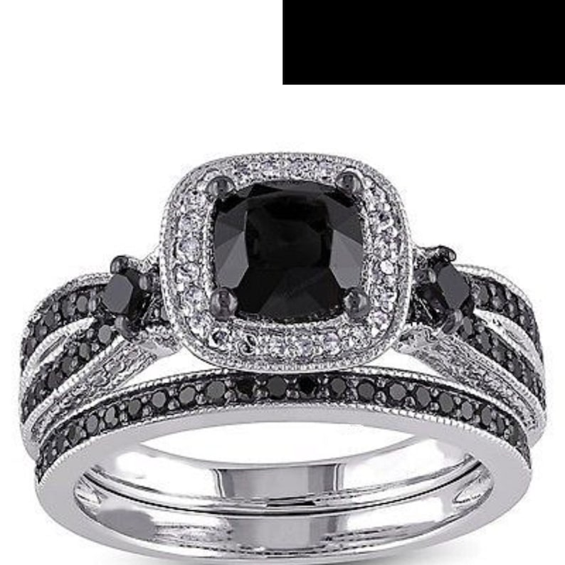 Bridal Ring Set — Black Cushion Cut