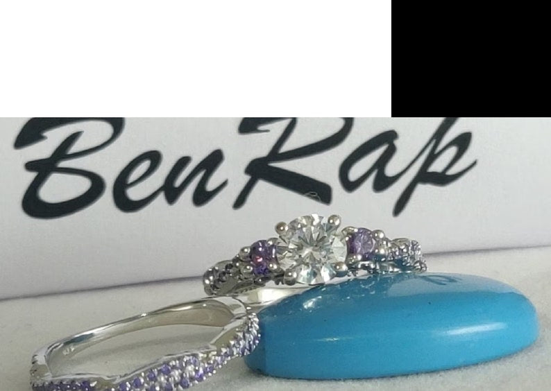 Bridal Ring Set — Moissanite Amethyst Accent