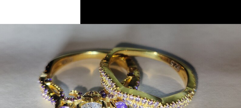 Bridal Ring Set — Moissanite Amethyst Accent