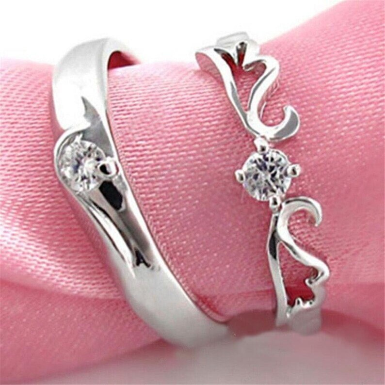 Bridal Trio Ring Set — Round Cut Moissanite, White Gold Finish - view 2