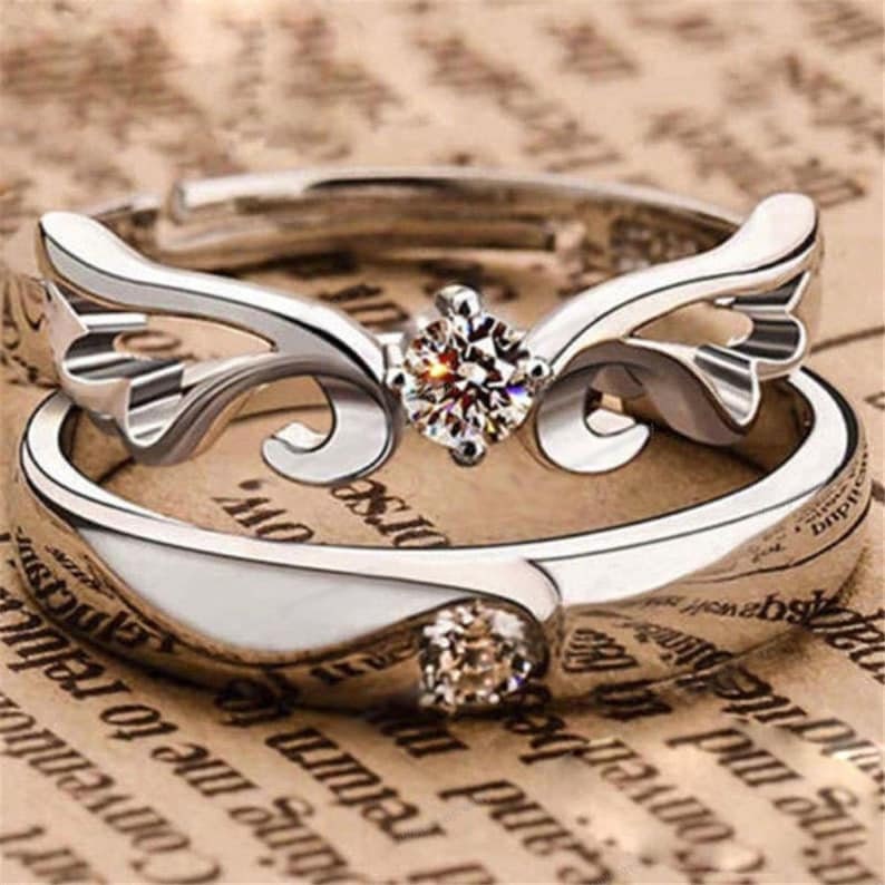 Bridal Trio Ring Set — Round Cut Moissanite, White Gold Finish - view 1