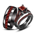 Bridal Trio Ring Set — Princess Cut Red Garnet, Black Gold Finish, 925 Sterling Silver (3-Piece) - view 1
