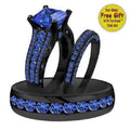 Bridal Trio Ring Set — Princess Cut Blue Sapphire, Black Gold Finish, 925 Sterling Silver (3-Piece) - view 1