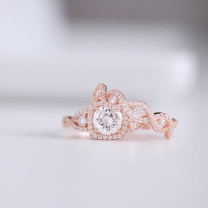 Bridal Ring Set — Infinity Twist Half Eternity Moissanite, Rose Gold Finish, 925 Sterling Silver (2-Piece)