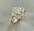 Bridal Ring Set — Antique Marquise Cut Diamond, Yellow Gold Finish, 925 Sterling Silver (2-Piece)