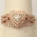 Bridal Ring Set — Curved Heart Shape Moissanite, Rose Gold Finish, 925 Sterling Silver (2-Piece)