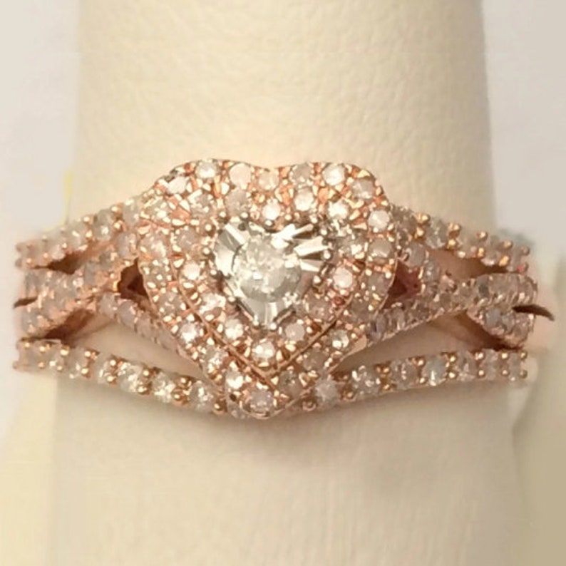 Bridal Ring Set — Curved Heart Shape Moissanite, Rose Gold Finish, 925 Sterling Silver (2-Piece)