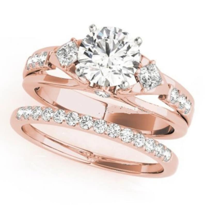 Bridal Ring Set — Round Cut Solitaire Pavé, Rose Gold Finish, 925 Sterling Silver (2-Piece)