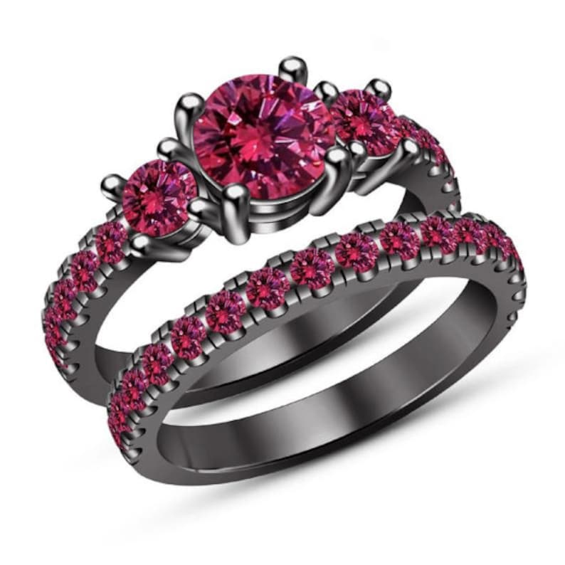 Bridal Ring Set — Round Cut Diamond, Black Gold Finish, 925 Sterling Silver (2-Piece)