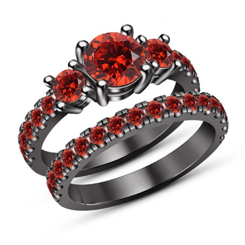 Bridal Ring Set — Round Cut Diamond, Black Gold Finish, 925 Sterling Silver (2-Piece)