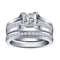 Bridal Ring Set — Princess Cut Solitaire Moissanite, White Gold Finish, 925 Sterling Silver (2-Piece)