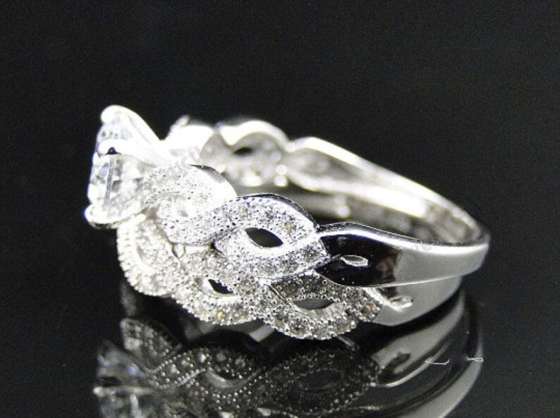 Bridal Ring Set — Twisted Braided Moissanite, White Gold Finish, 925 Sterling Silver (2-Piece)
