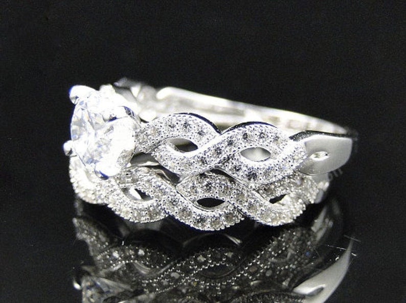Bridal Ring Set — Twisted Braided Moissanite, White Gold Finish, 925 Sterling Silver (2-Piece)