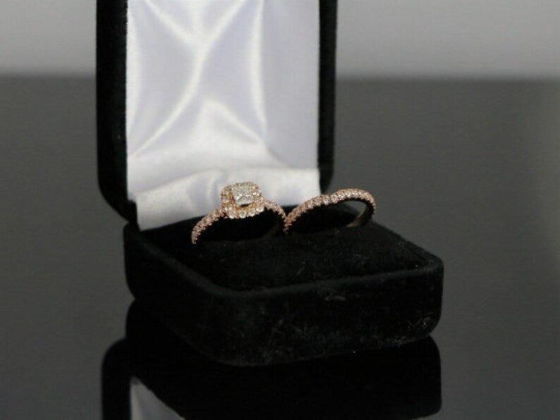 Bridal Ring Set — Princess Cut Moissanite, Rose Gold Finish, 925 Sterling Silver (2-Piece)