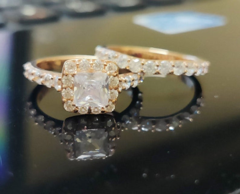 Bridal Ring Set — Princess Cut Moissanite, Rose Gold Finish, 925 Sterling Silver (2-Piece)