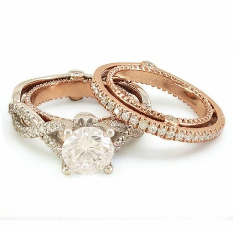 Bridal Ring Set — 2ct Round Cut Vintage Moissanite