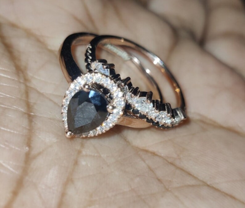Bridal Ring Set — Black Sapphire