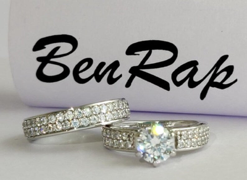 Bridal Ring Set — Slim Round Moissanite Halo