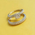 Bridal Ring Set — Round Cut Moissanite Wedding Band, White Gold Finish, 925 Sterling Silver (2-Piece)