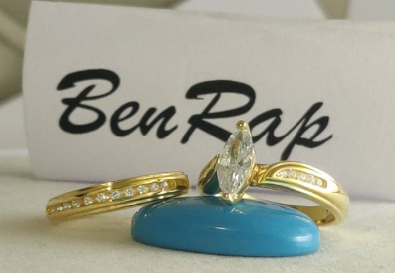 Bridal Ring Set — Sparkling Marquise Cut Moissanite, Yellow Gold Finish, 925 Sterling Silver (2-Piece)