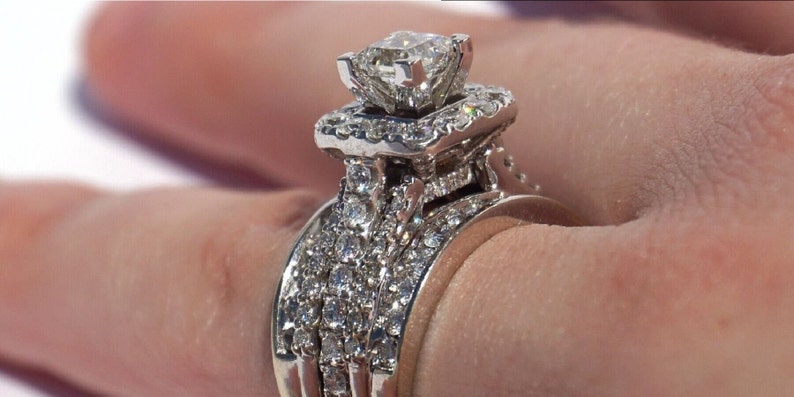 Bridal Ring Set — Princess Cut Moissanite, Yellow Gold Finish, 925 Sterling Silver (2-Piece)