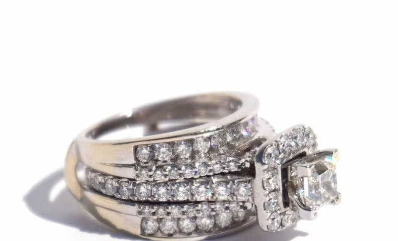 Bridal Ring Set — Princess Cut Moissanite, Yellow Gold Finish, 925 Sterling Silver (2-Piece)