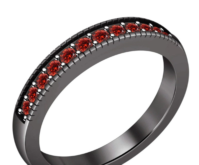 Bridal Ring Set — Emerald Cut Red Garnet Moissanite