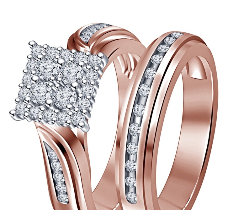 Bridal Ring Set — White Moissanite, Yellow Gold Finish, 925 Sterling Silver (2-Piece)