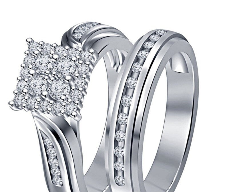 Bridal Ring Set — White Moissanite, Yellow Gold Finish, 925 Sterling Silver (2-Piece)