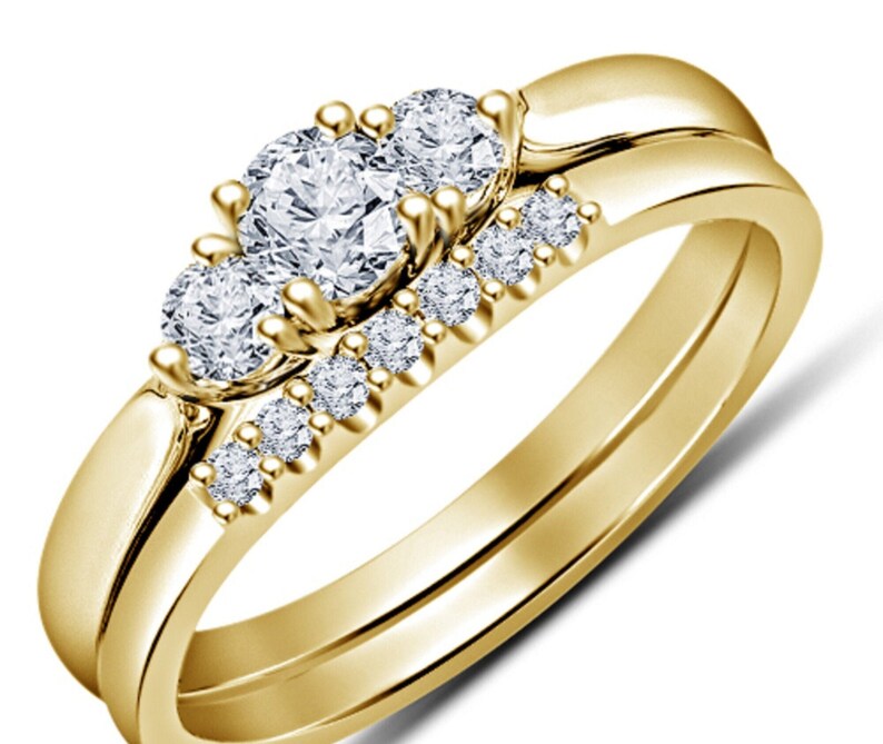 Bridal Ring Set — Classic Moissanite, Yellow Gold Finish, 925 Sterling Silver (2-Piece)