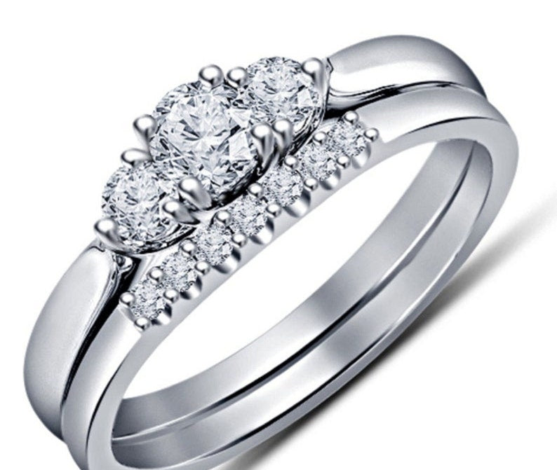 Bridal Ring Set — Classic Moissanite, Yellow Gold Finish, 925 Sterling Silver (2-Piece)