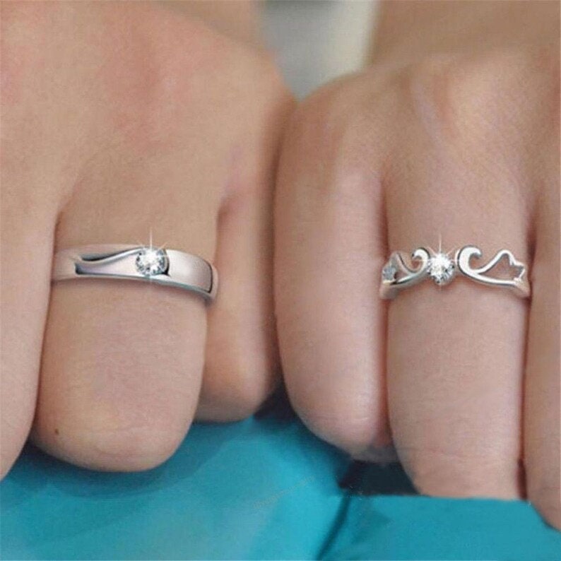 Bridal Trio Ring Set — Round Cut Moissanite, White Gold Finish - view 3