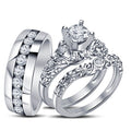 Bridal Trio Ring Set — Diamond/Moissanite, White Gold Finish, 925 Sterling Silver (3-Piece) - view 1