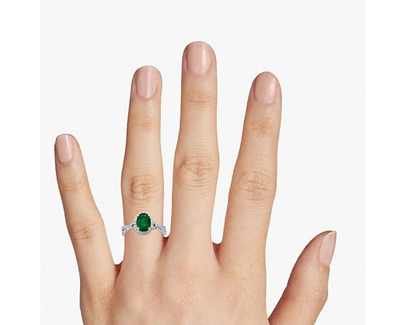 Engagement Ring — Oval Emerald Halo Twist, Yellow Gold Finish, 925 Sterling Silver