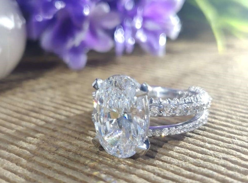 Bridal Ring Set — Oval Cut Moissanite, White Gold Finish, 925 Sterling Silver (2-Piece)
