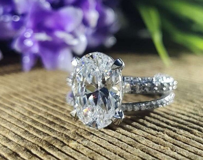 Bridal Ring Set — Oval Cut Moissanite, White Gold Finish, 925 Sterling Silver (2-Piece)