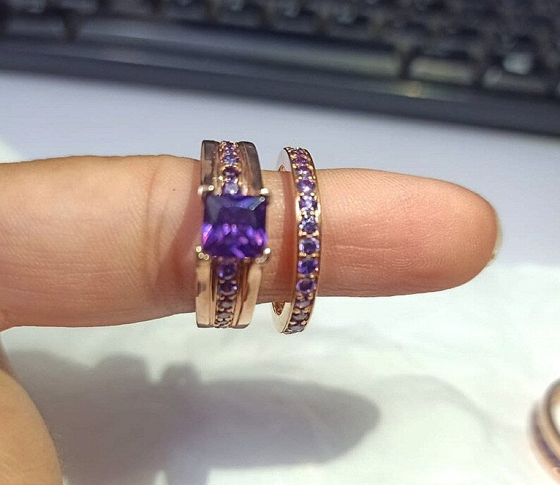 Bridal Trio Ring Set — Orange Sapphire, Black Gold Finish - view 3