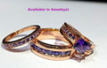 Bridal Trio Ring Set - Princess Cut Amethyst, Rose Gold Finish - view 1