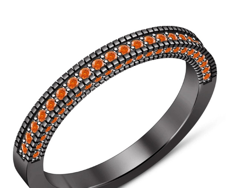 Bridal Ring Set — Princess Cut Orange Sapphire, Black Gold Finish, 925 Sterling Silver (2-Piece)